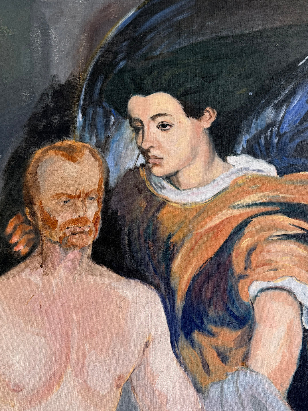 Late 20th Century Figurative Oil Painting on Canvas, Classical Interior Scene