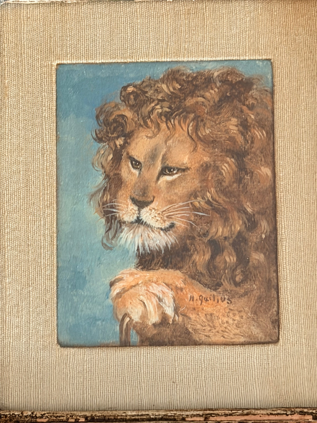 19th century English lion painting, vintage artwork with detailed lion portrait, created by Housebound Interiors.