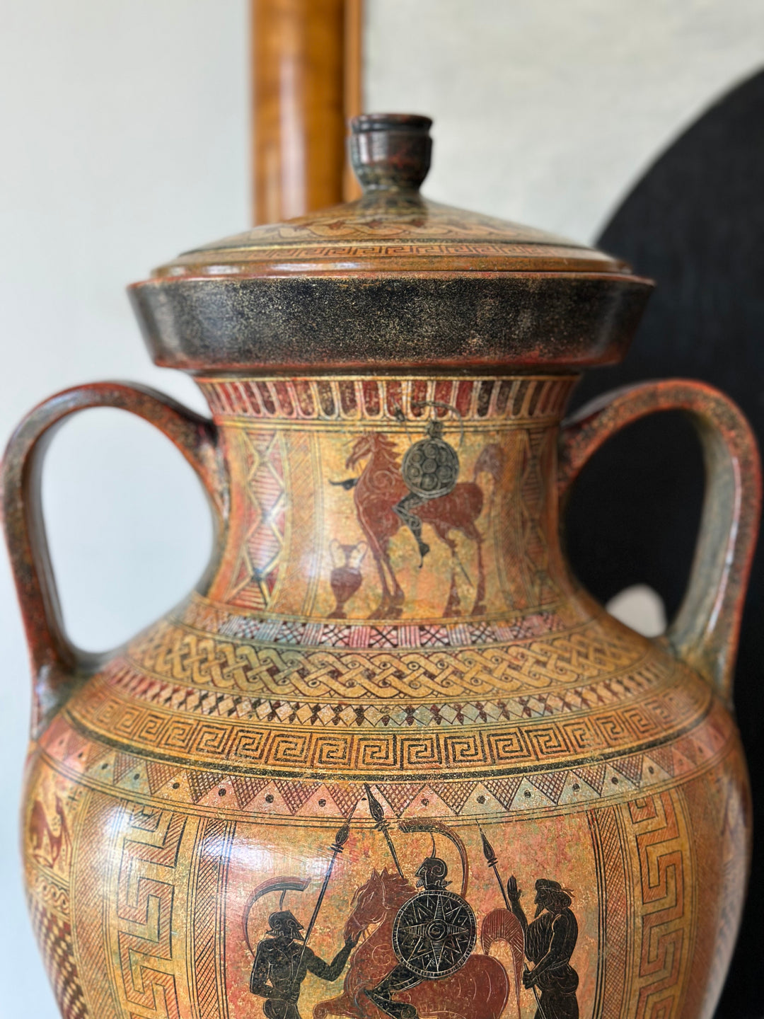 Monumental Greek Revival Amphora Vase with Classical Scenes - 1950