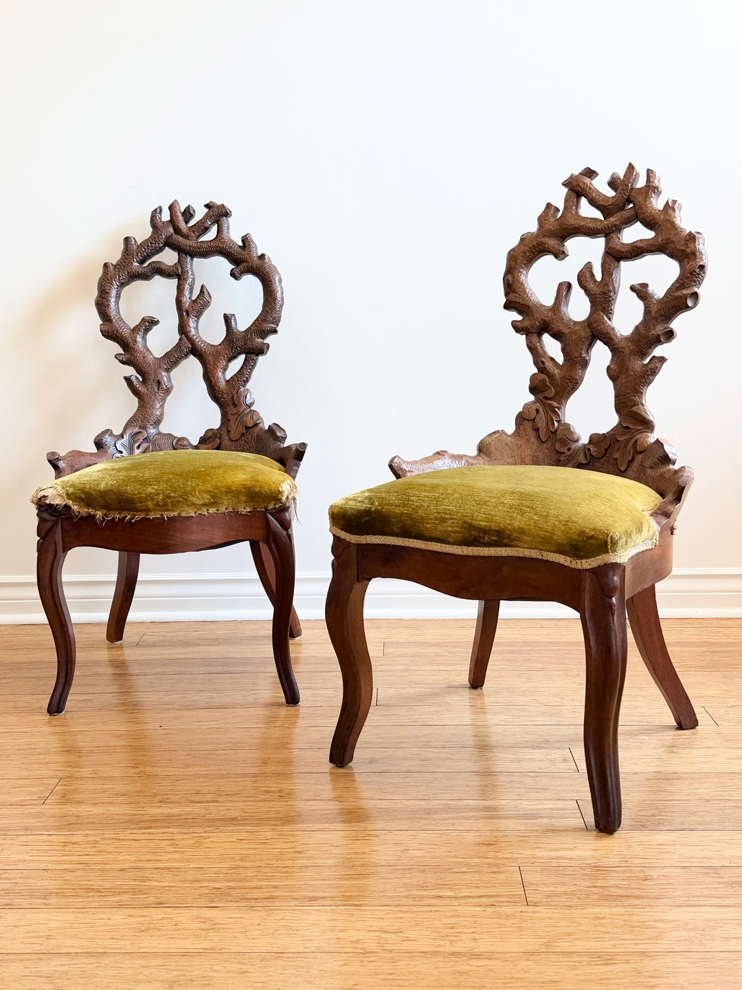 Rare 19th Century Carved Wood Black Forest Chairs - Italy