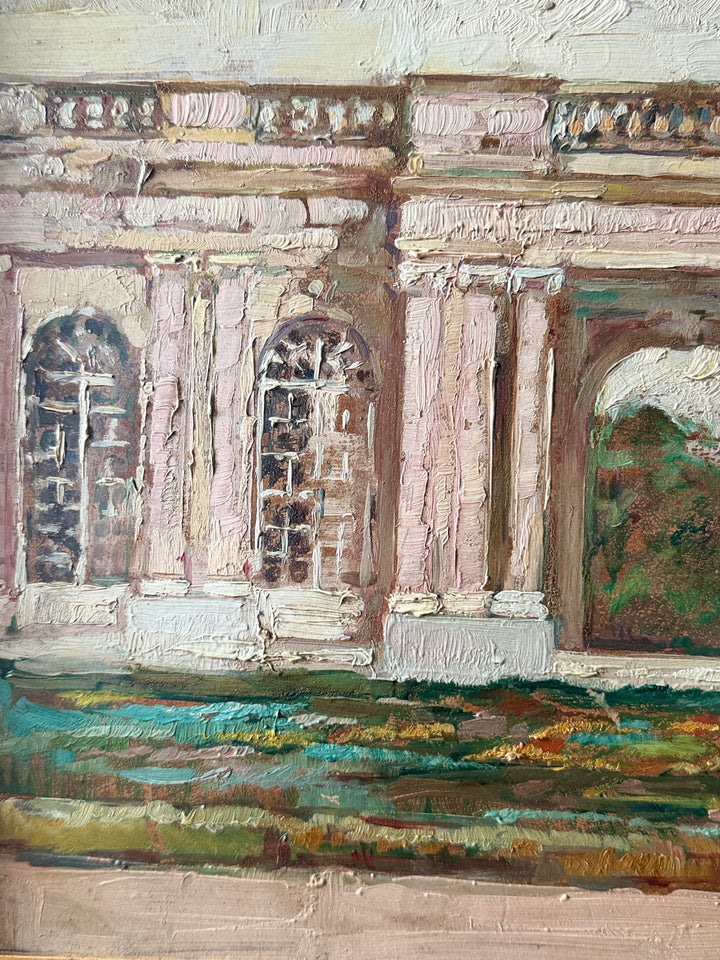French Impressionist Garden Scene, Trianon at Versailles — Oil on Board