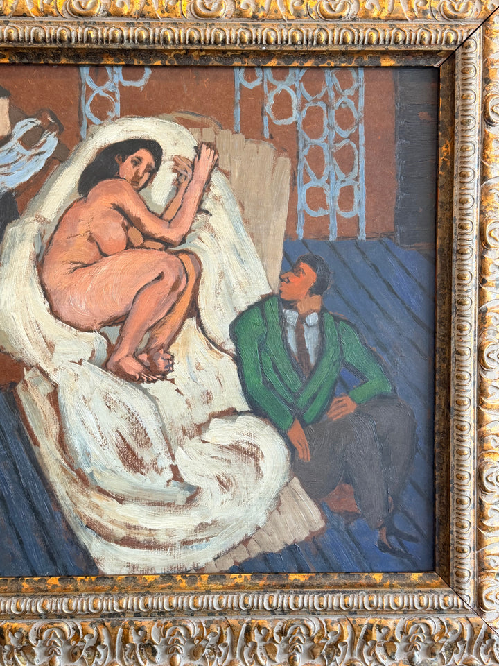 Mid-Century Figurative Interior Oil Painting