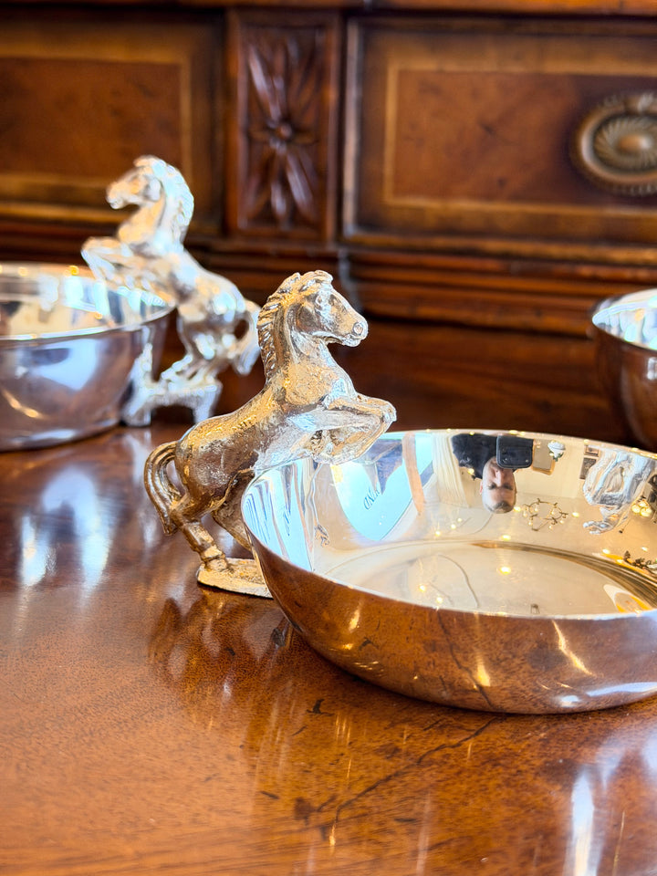 Set of Three English Silver-Plate Horse Bowls - England, Mid-20th Century