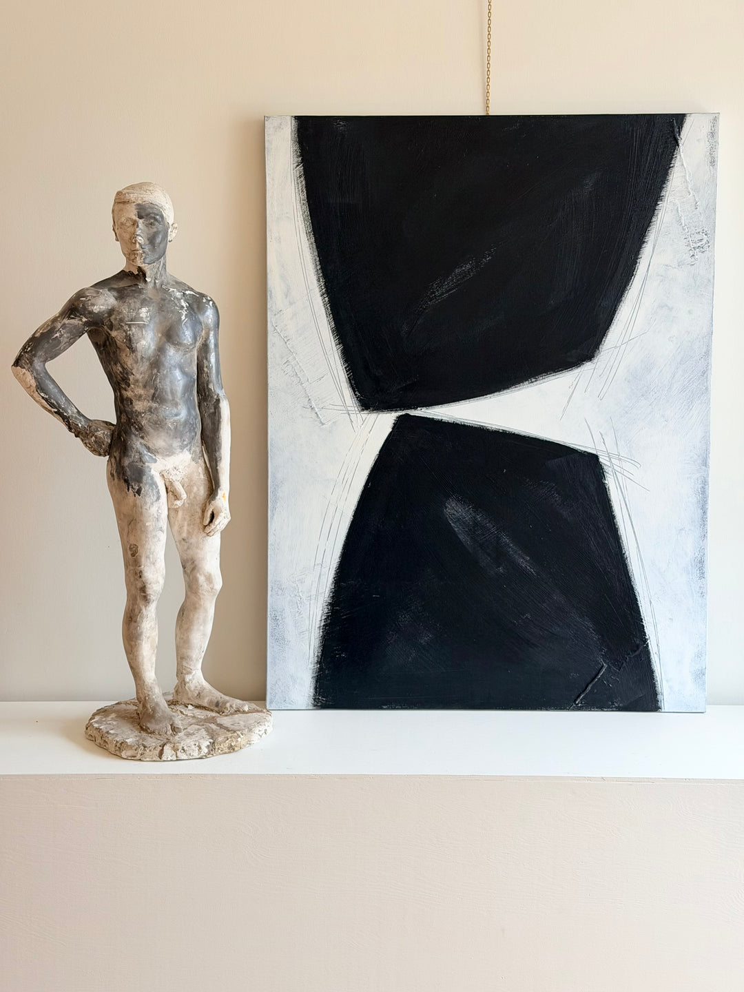 Large Contemporary Black &amp; White Abstract Oil