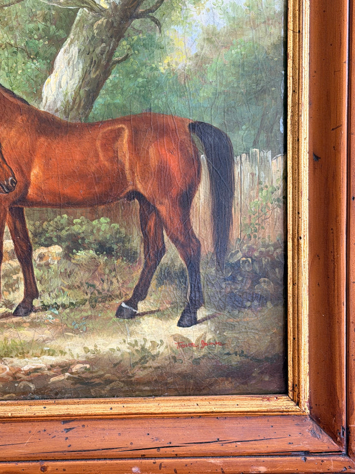 Equestrian Portrait of Two Horses - 19th Century