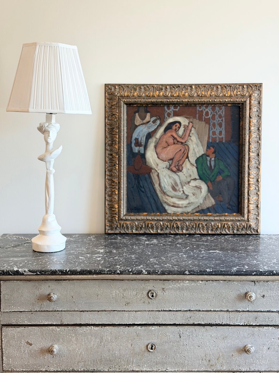 Mid-Century Figurative Interior Oil Painting
