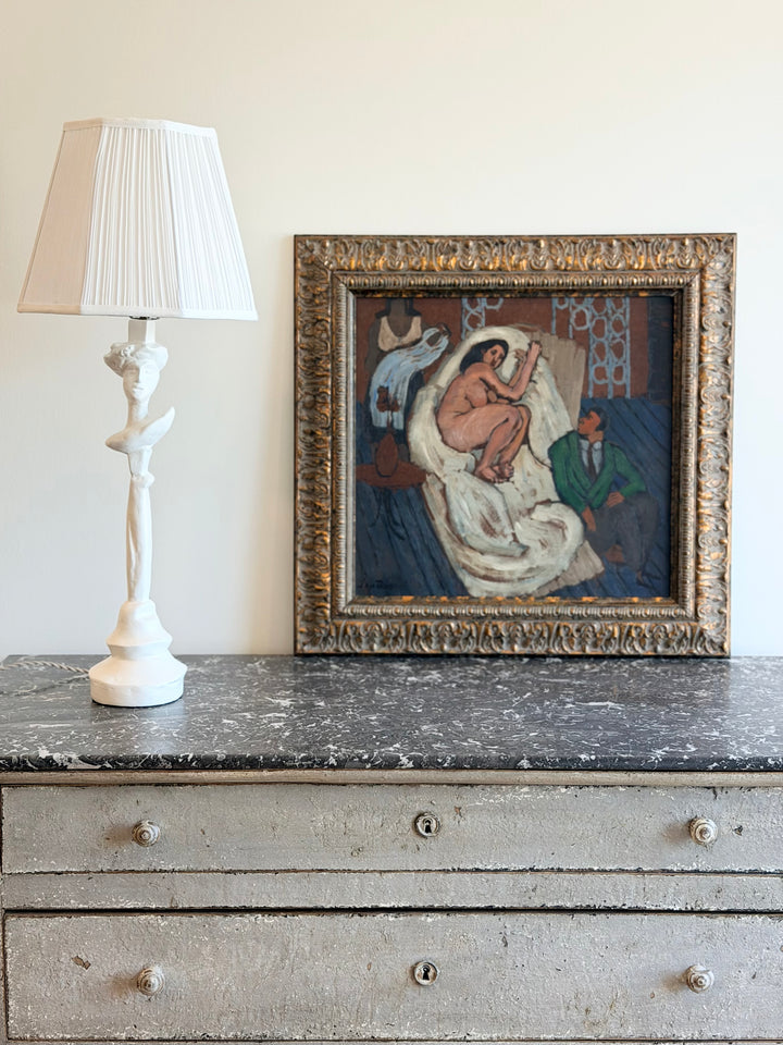 Mid-Century Figurative Interior Oil Painting