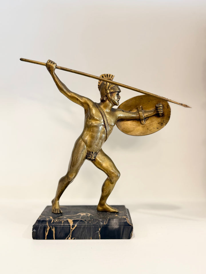 Brass Spartan Warrior on Marble Base, circa 1960s