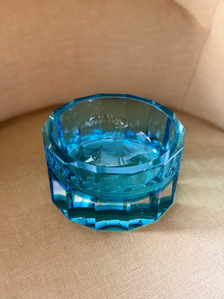 Faceted Aqua Crystal Catchall Attributed to Moser, Mid-20th Century