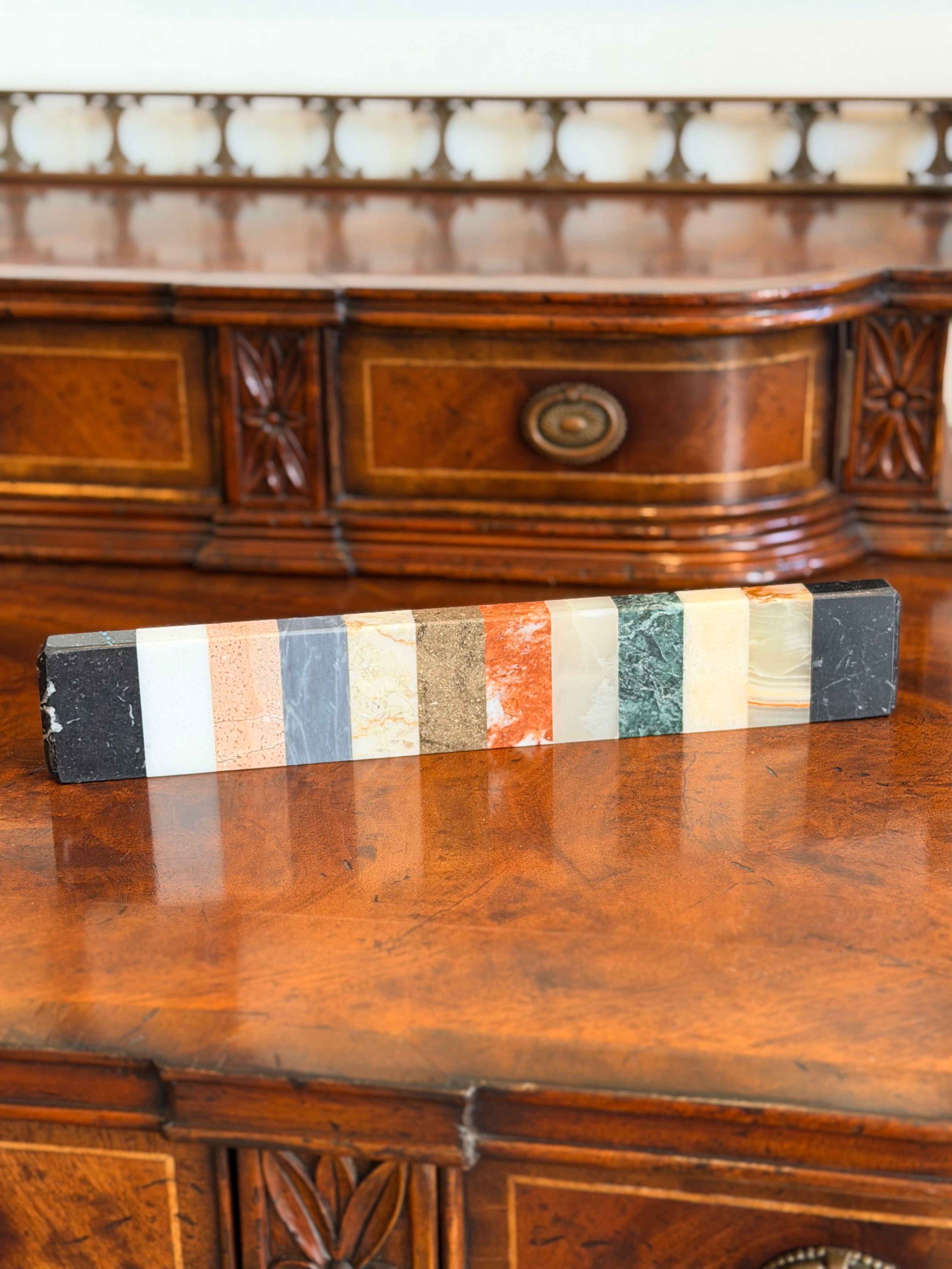 Italian Grand Tour Style Marble Specimen Ruler, Polychrome Stone Inlay ...