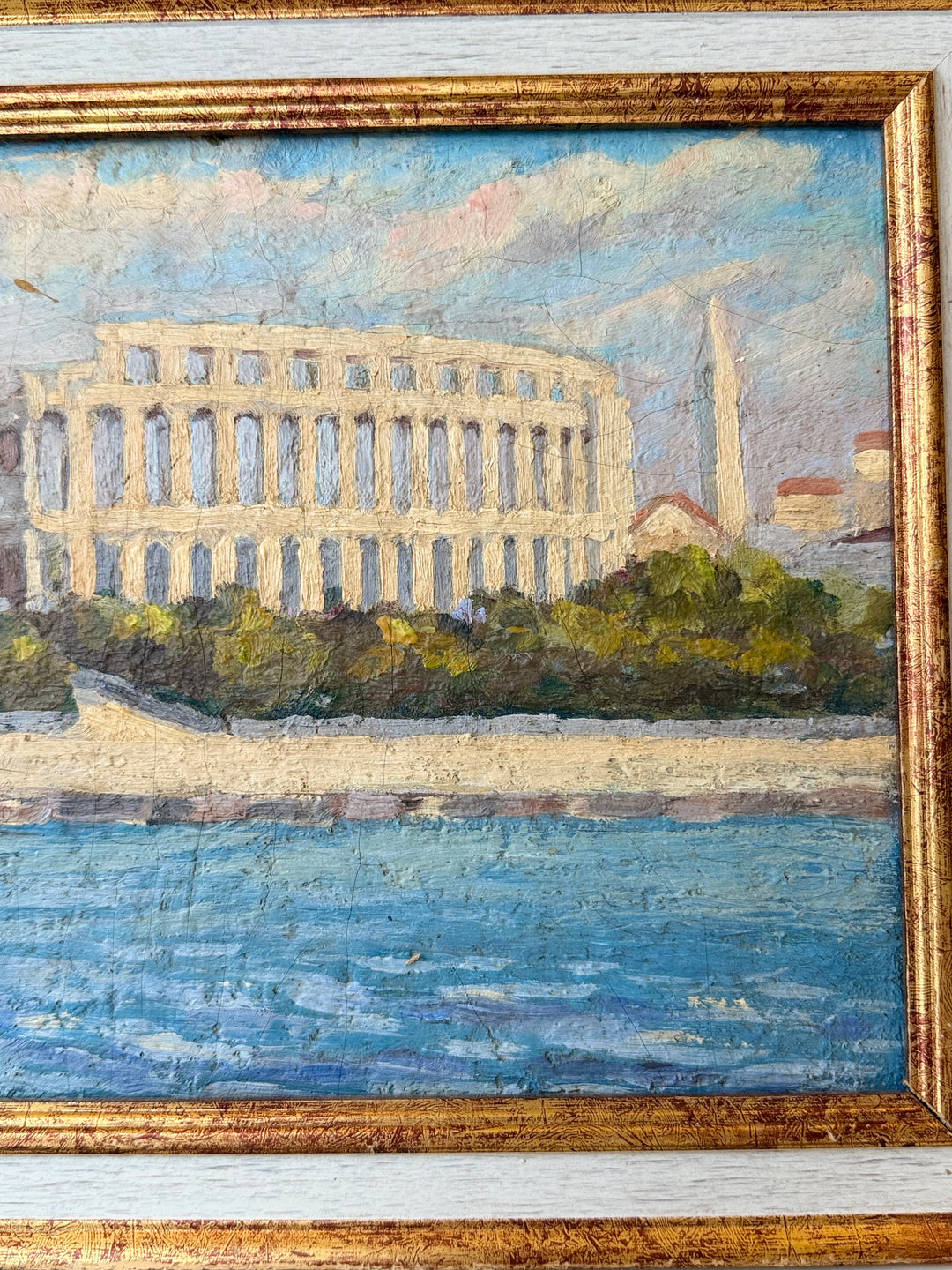 Early Impressionist oil painting of the Roman Amphitheatre in Pula, Croatia, on board from 1940 by Housebound Interiors.