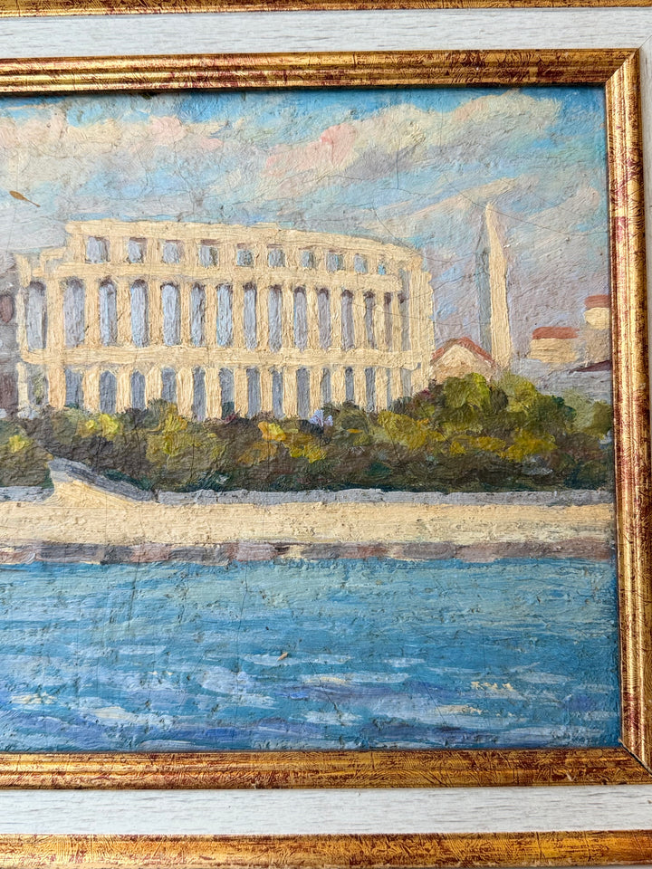 Early Impressionist oil painting of the Roman Amphitheatre in Pula, Croatia, on board from 1940 by Housebound Interiors.