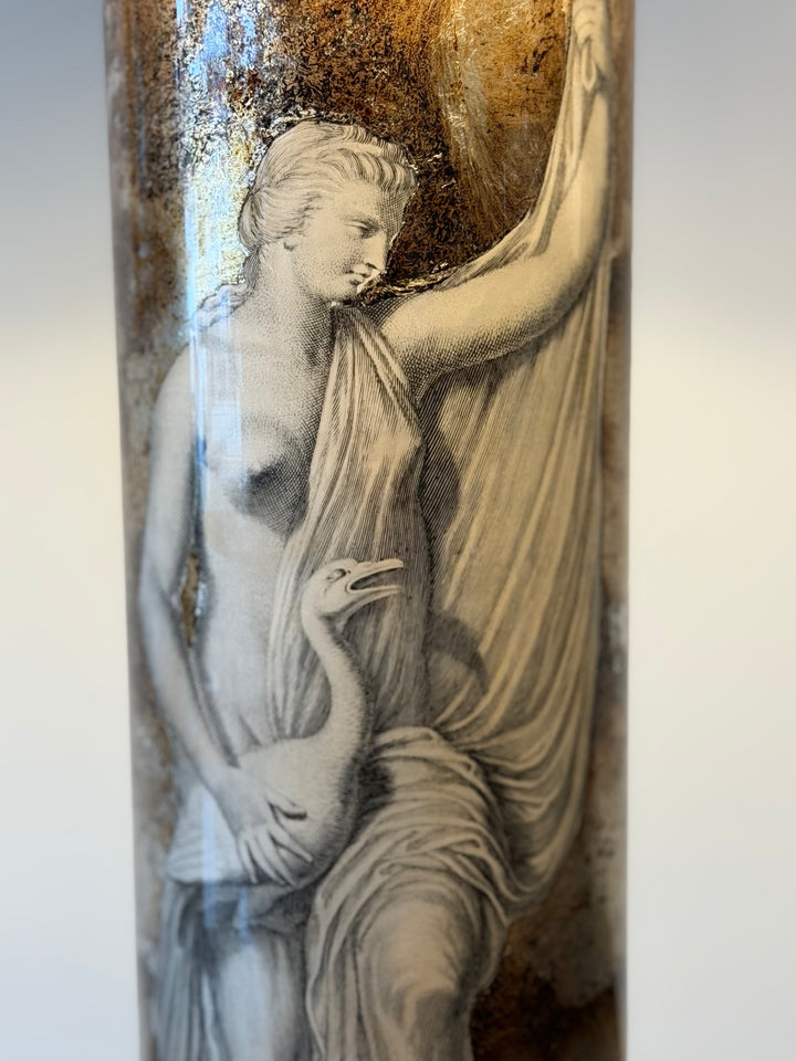 Italian Reverse-Painted Glass Neoclassical Lamp with Custom Silver-Gilt Shade