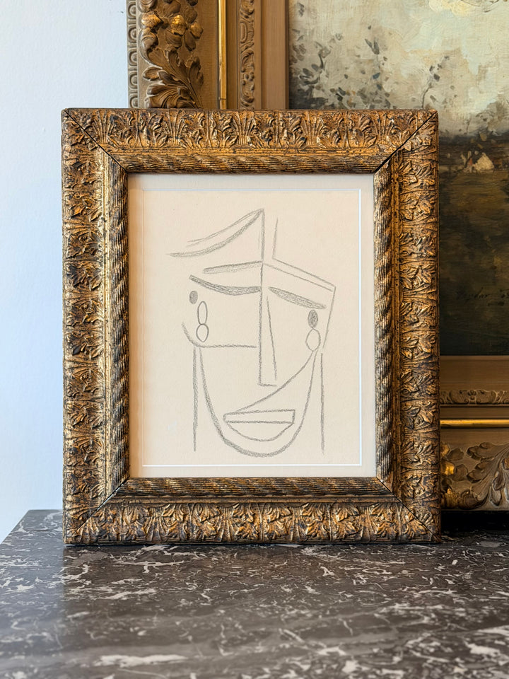 20th Century Cubist Portrait Drawing