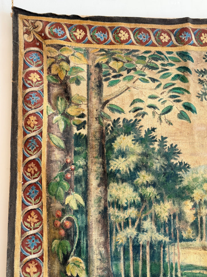19th Century French Hand-Painted Scenic Tapestry