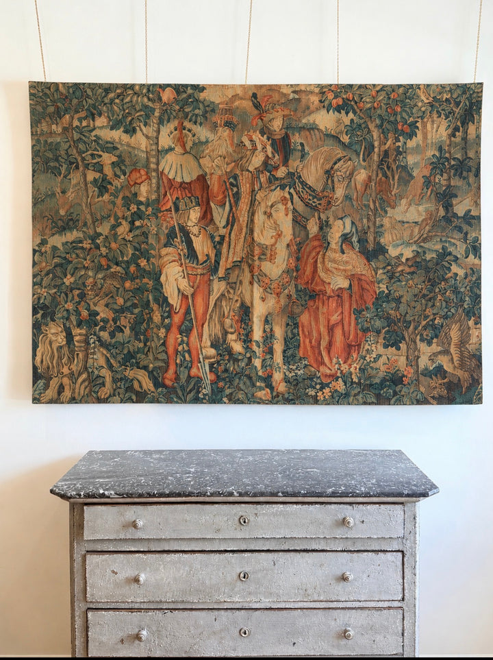 French Figural Verdure Tapestry, Mid-Century