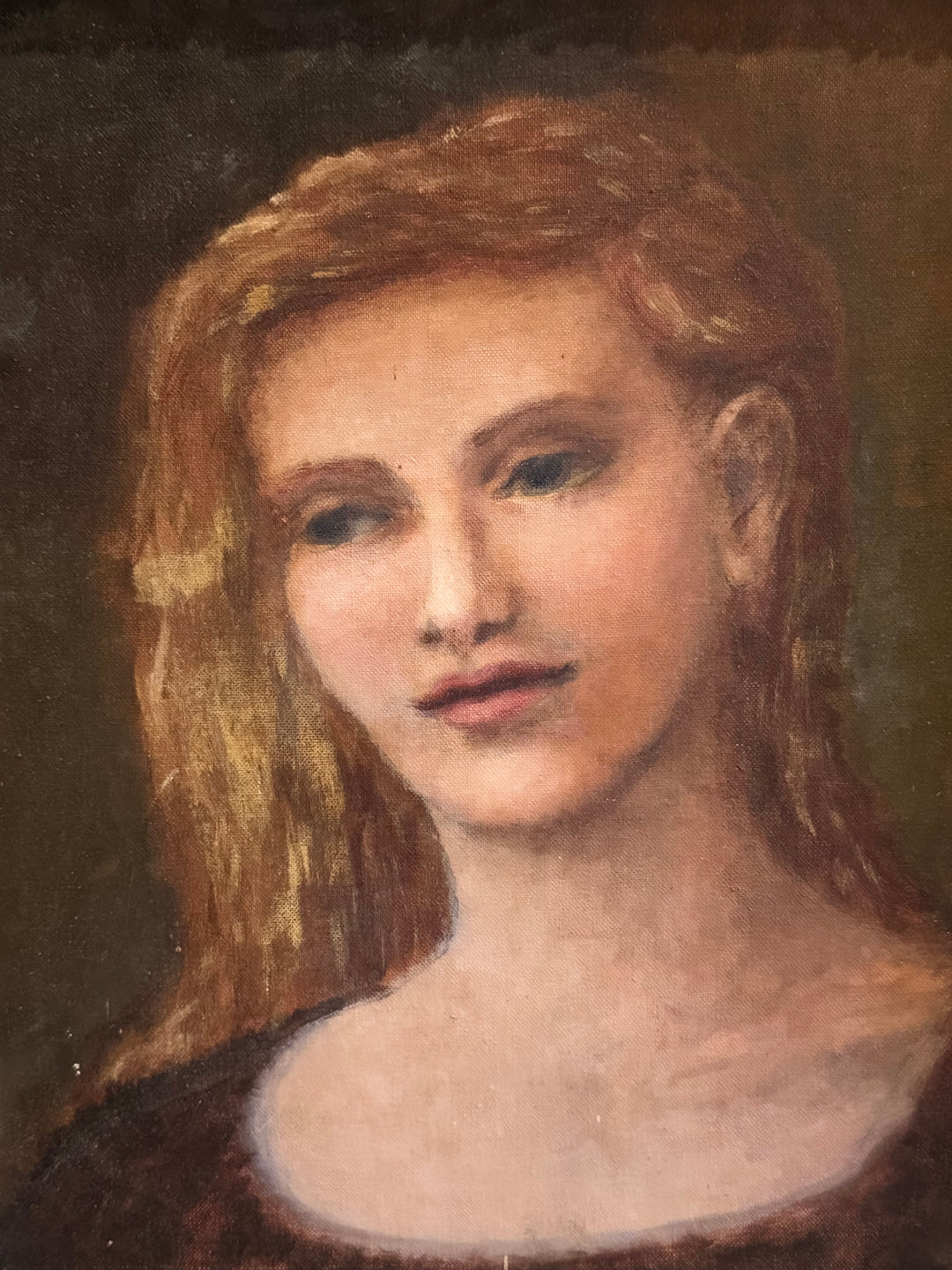 American school portrait of a young woman in carved frame from the 1930s, displayed by Housebound Interiors.