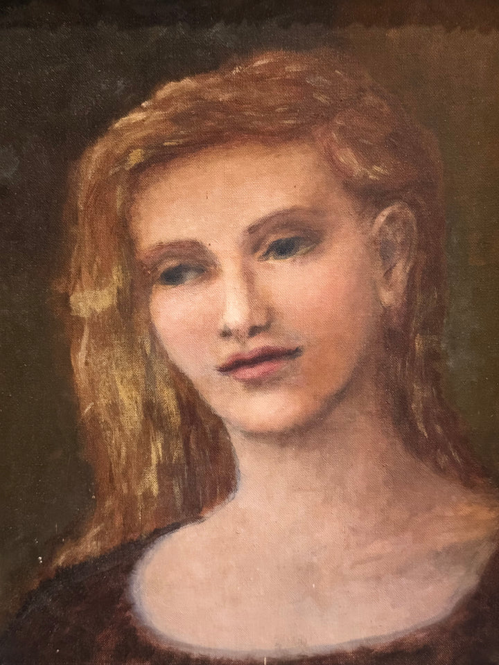 American school portrait of a young woman in carved frame from the 1930s, displayed by Housebound Interiors.