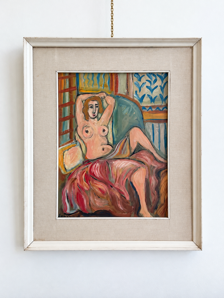 1930s French modernist reclining nude oil painting with Fauvist influence by Housebound Interiors