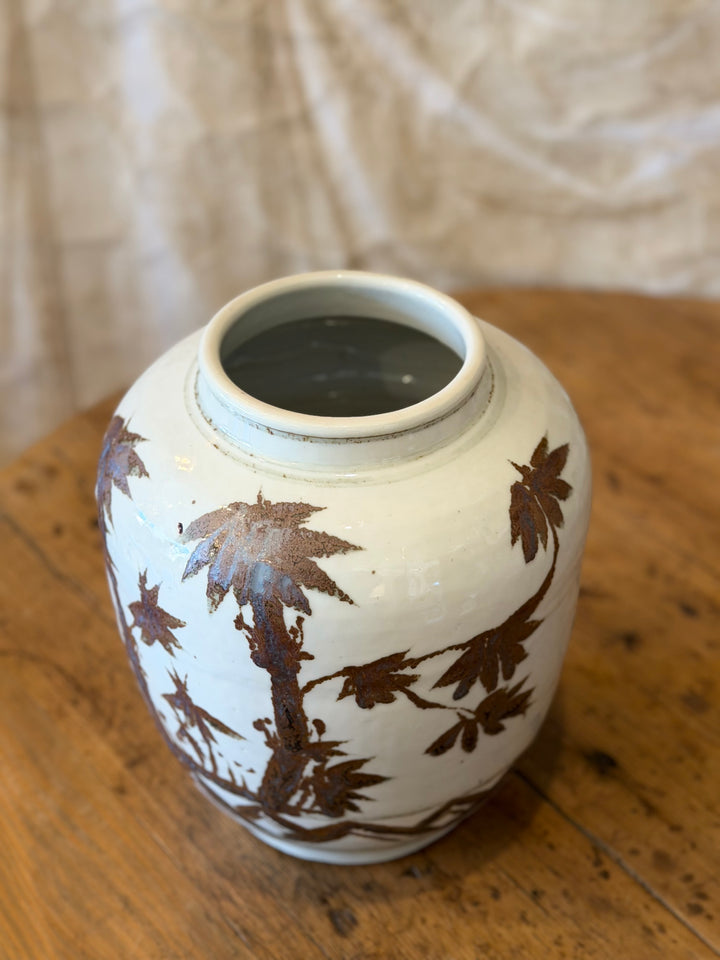 Hand-Painted Porcelain Vase with Birds &amp; Botanical Landscape