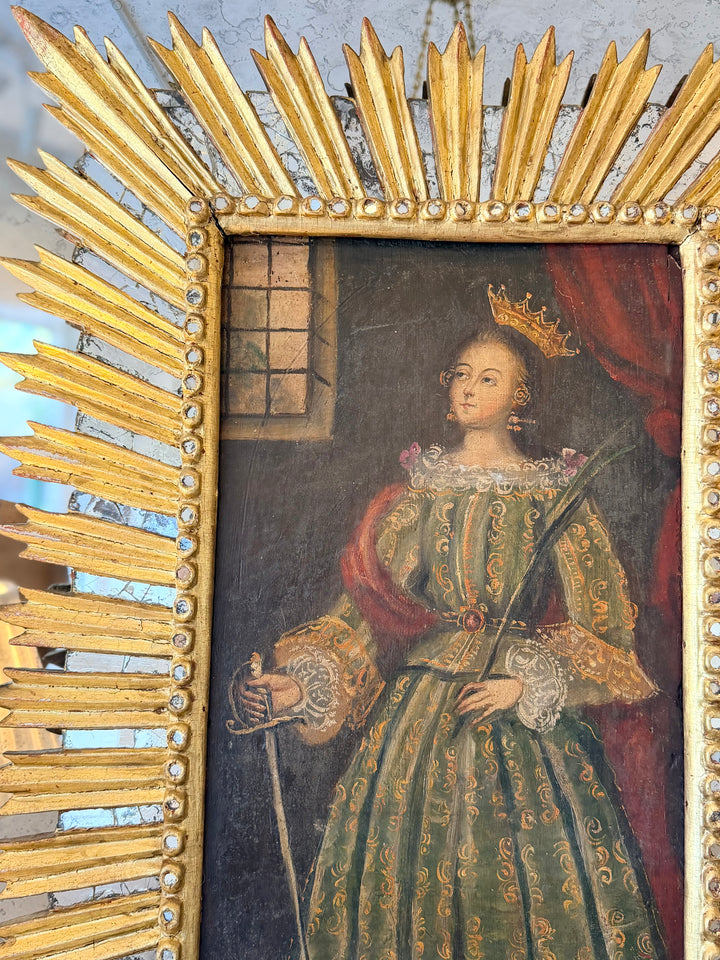 18th Century Italian School Portrait of a Crowned Female Saint, Oil on Panel