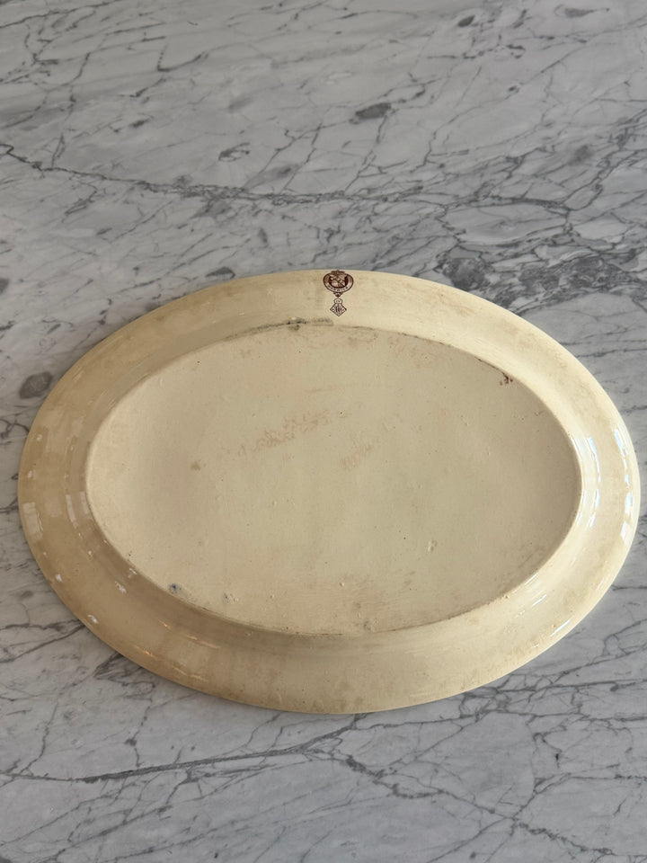 Victorian English Transferware Platter with Greek Key and Architectural Landscape, late 19th Century