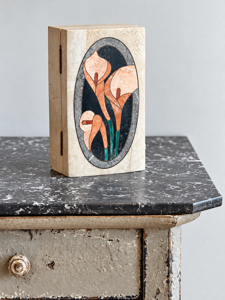 Tessellated Stone Box with Floral Pietra Dura Inlay