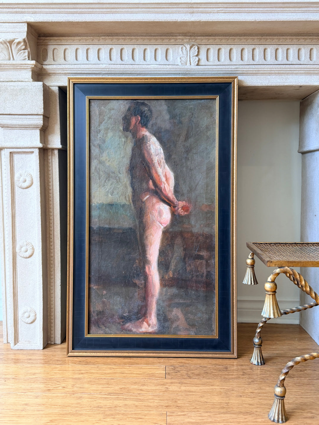 Antique Academic Male Nude Study, Oil on Canvas - Early 20th Century