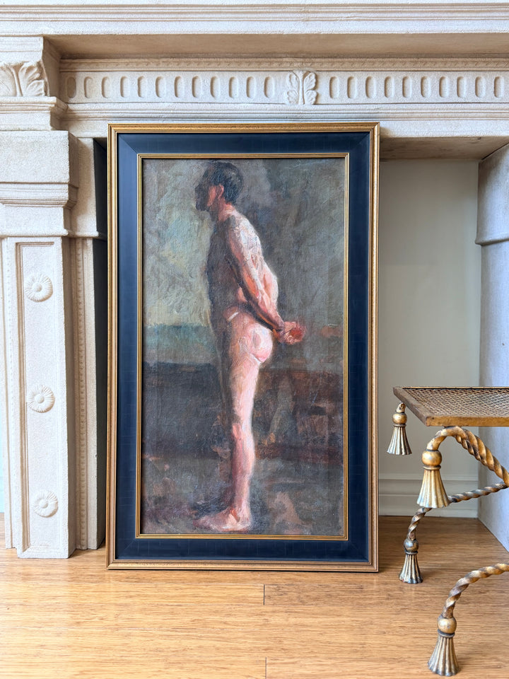 Antique Academic Male Nude Study, Oil on Canvas - Early 20th Century