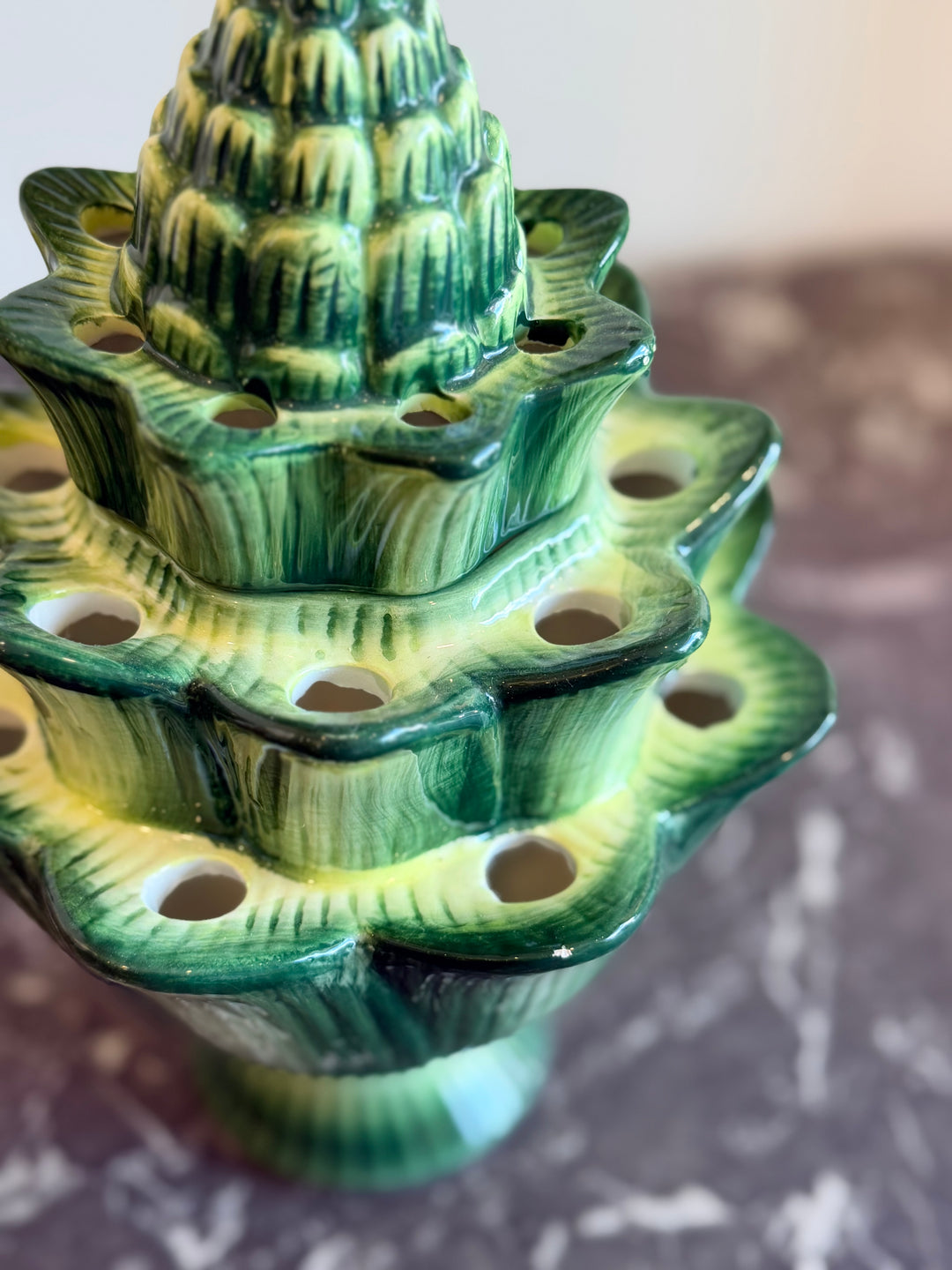 Small Green Glazed Artichoke Tulipière - Imperfect