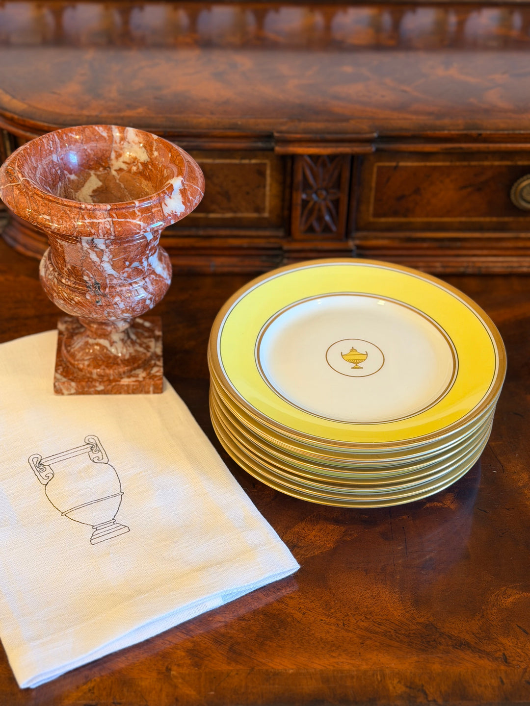 Richard Ginori Impero Yellow and Gold Porcelain Side Plates, Italy - Set of 8