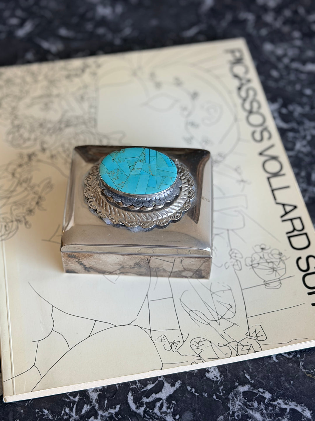 Silver Box with Turquoise Inlay