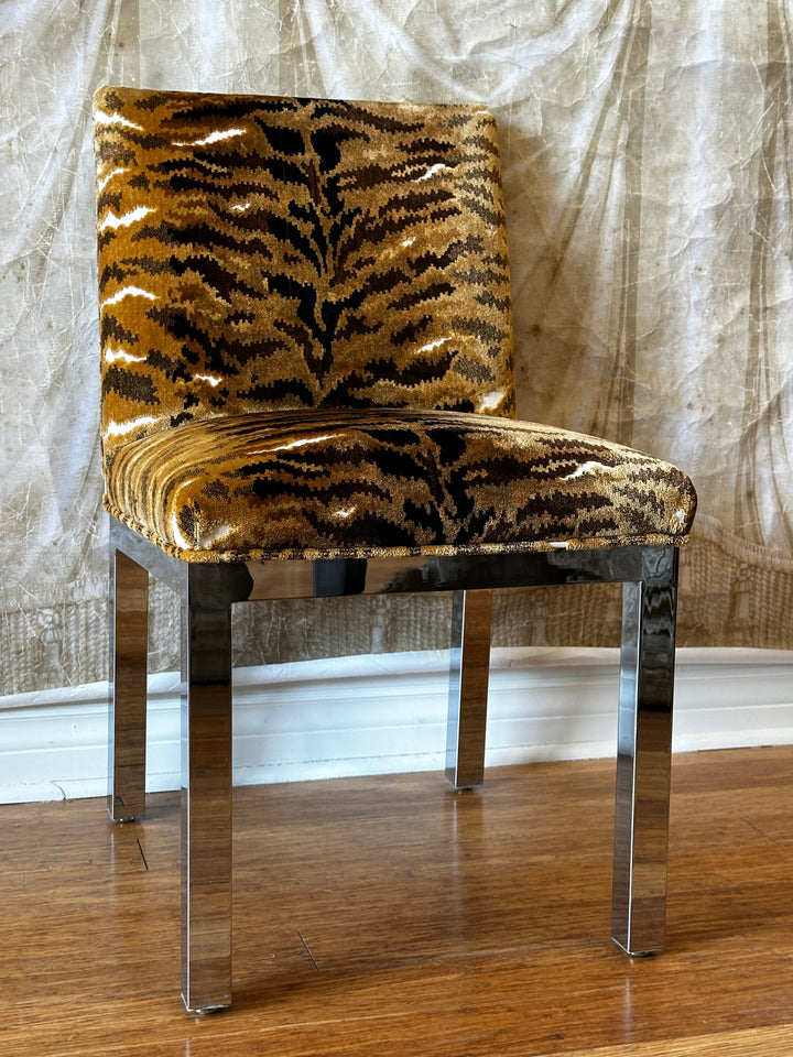 1970’s Silk Velvet Tiger Chairs - Set of 4