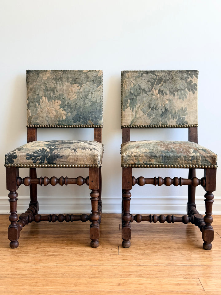 19th Century French Verdure Tapestry Side Chairs - Pair