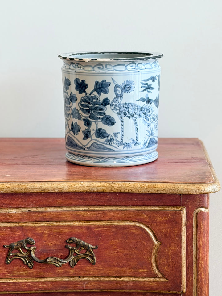 Hand-Painted Blue &amp; White Porcelain Cachepot