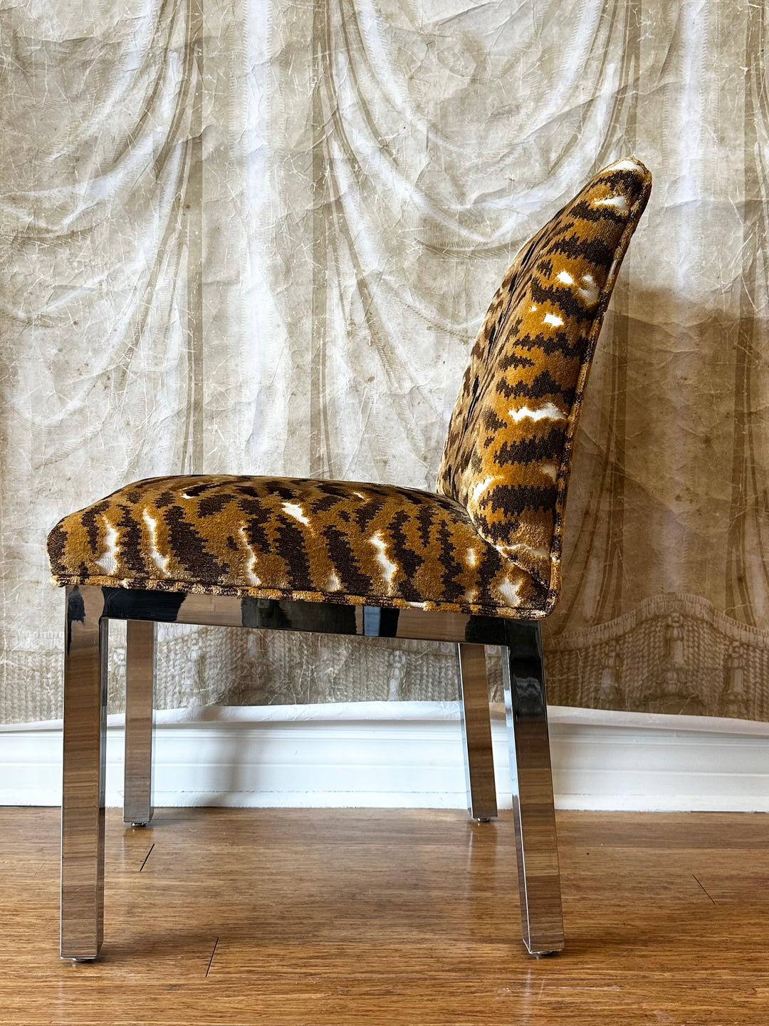 1970’s Silk Velvet Tiger Chairs - Set of 4