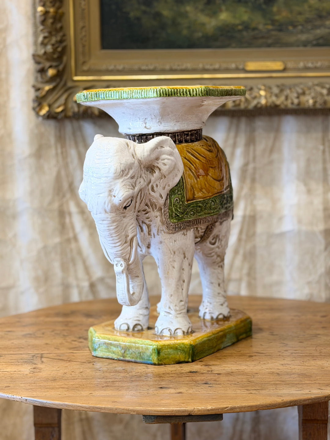 Glazed Italian Terracotta Elephant Garden Seat &amp; Cocktail Table