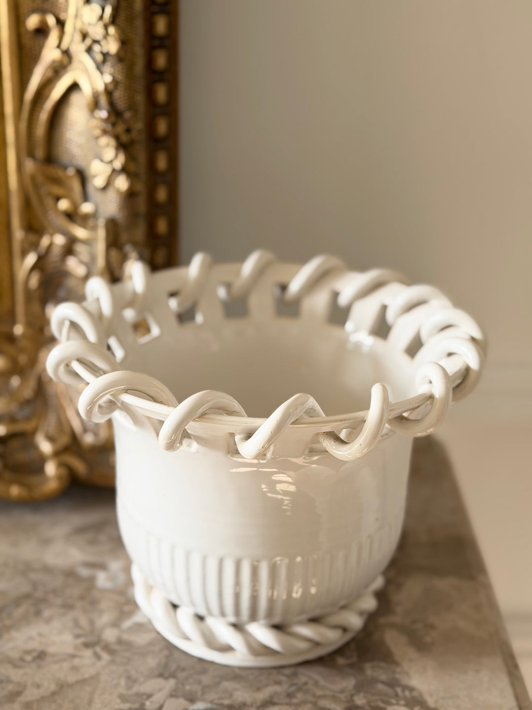 Italian White Glazed Rope-Handled Pot
