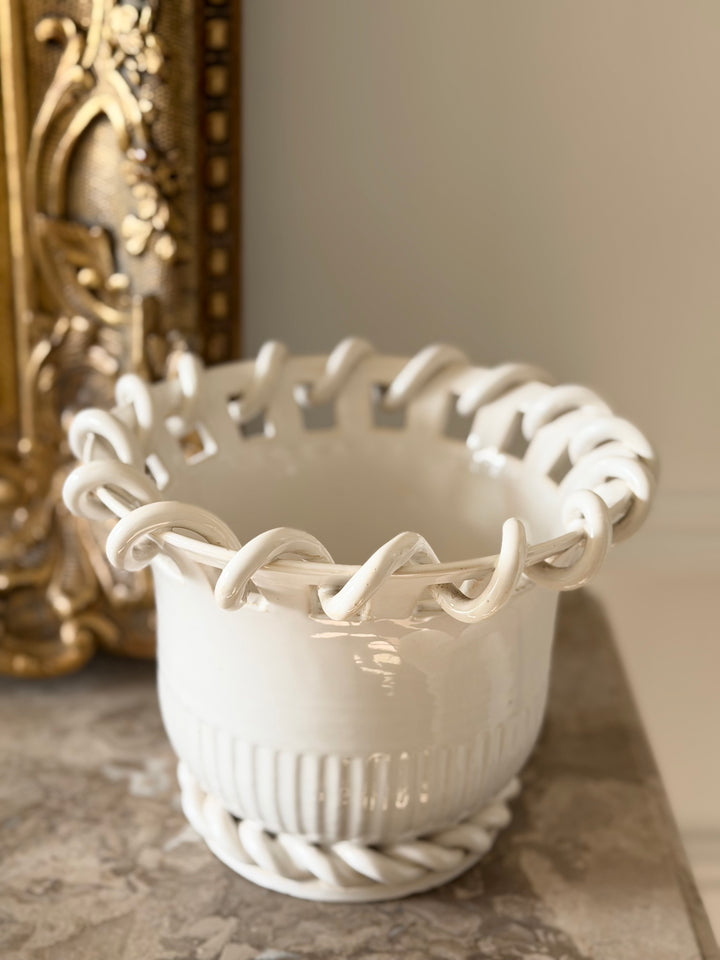 Italian White Glazed Rope-Handled Pot