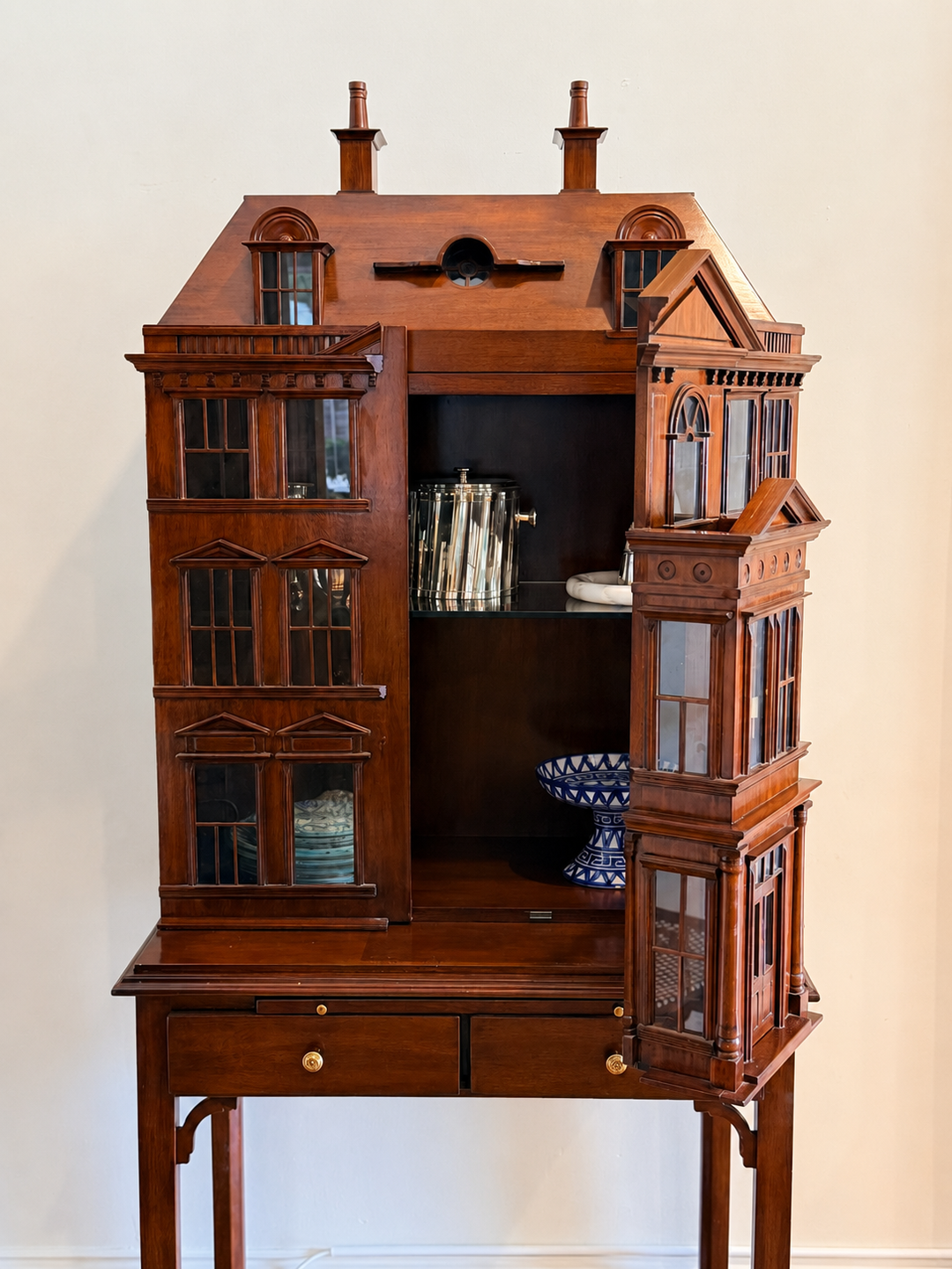 20th Century Mahogany Doll House Bar Cabinet - Maitland Smith