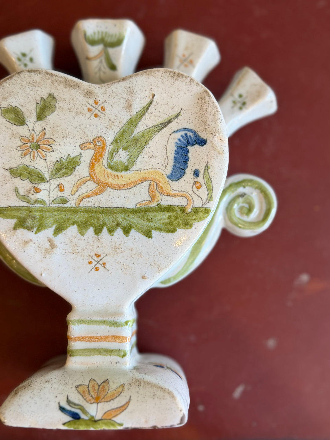 19th Century French Faience Five-Spout Tulipière with Birds and Flowers