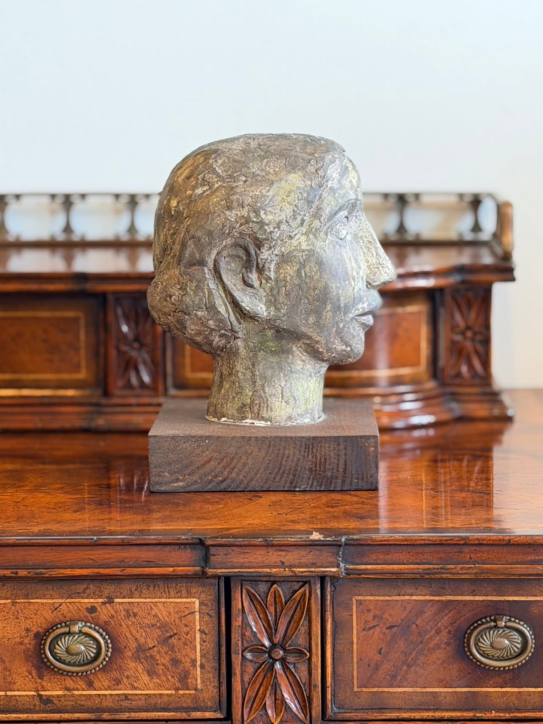 French Modernist plaster head study from 1950, featuring a detailed sculpture with classic modernist design by Housebound Interiors.