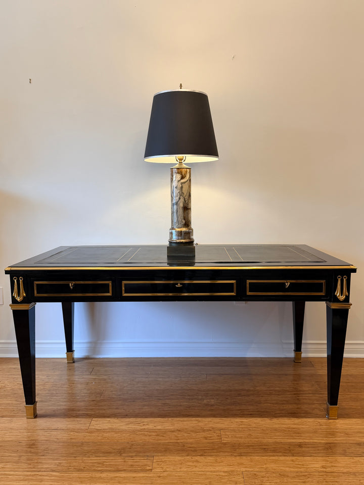 Italian Reverse-Painted Glass Neoclassical Lamp with Custom Silver-Gilt Shade