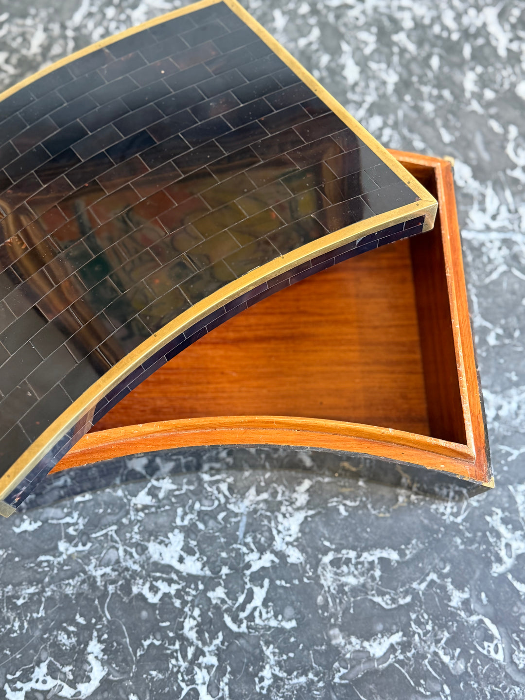 Tessellated Faux Tortoiseshell and Brass Decorative Box