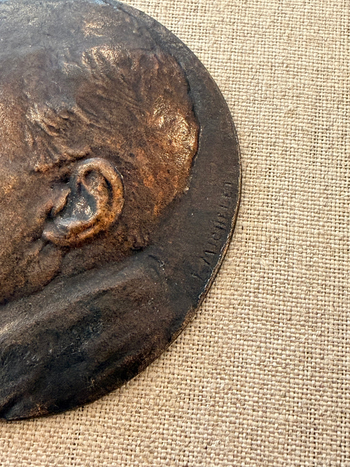 Antique French Bronze Portrait Relief Medallion - Firmin Michelet (1875–1951)