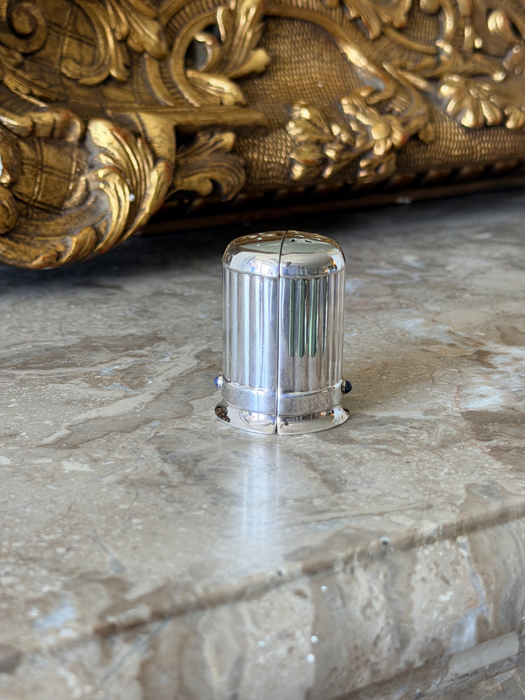 Cartier Silver Salt and Pepper Shakers with Lapis Cabochons