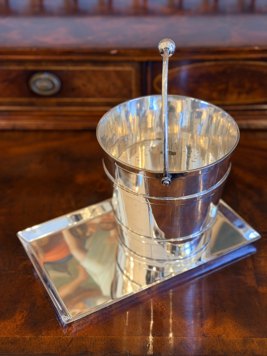 19th Century English Silverplate Ice Bucket with Swing Handle