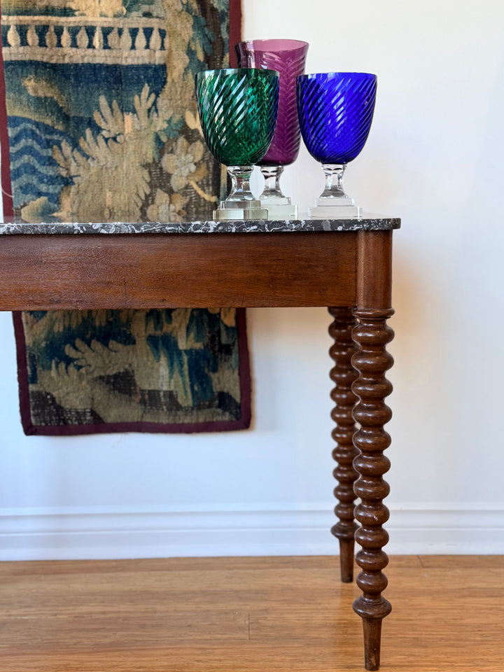 Early 20th-Century Marble-Top Console Table with Barley-Twist Legs