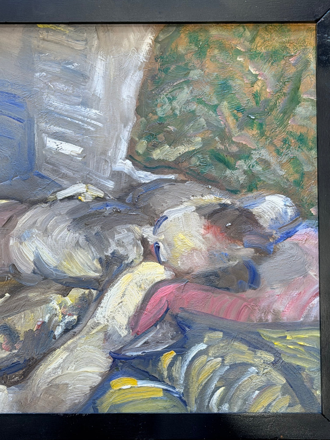 1960s Italian expressionist figural painting showcasing bold brushstrokes and vivid colors, created by Housebound Interiors.