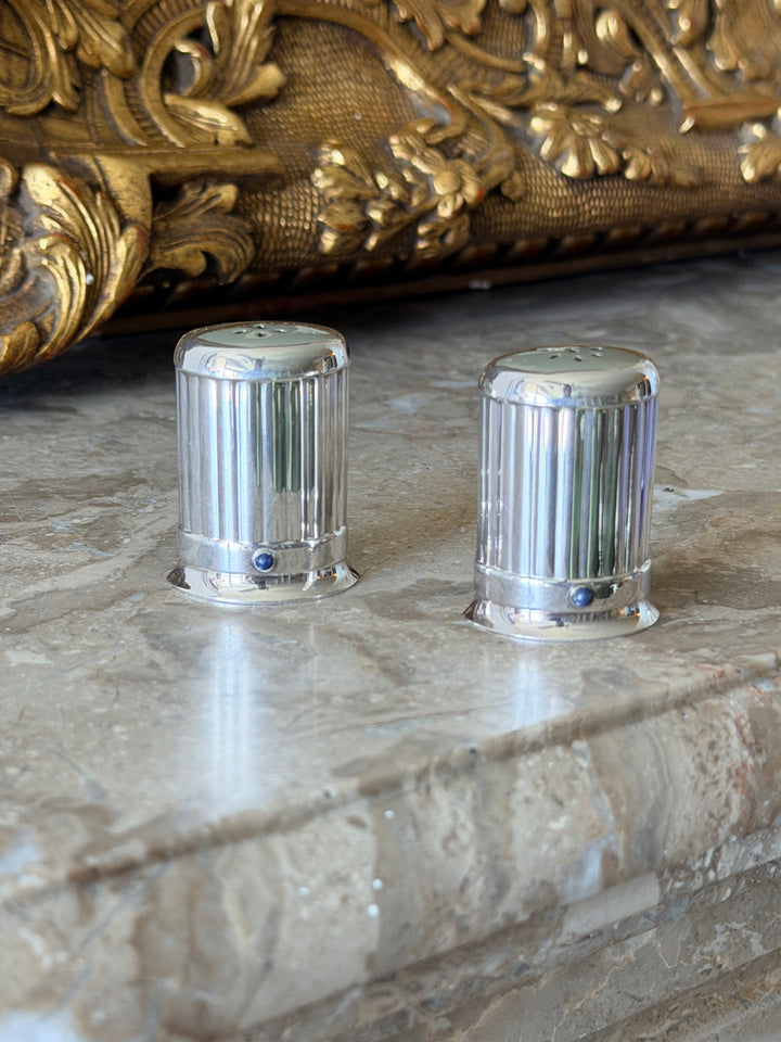 Cartier Silver Salt and Pepper Shakers with Lapis Cabochons